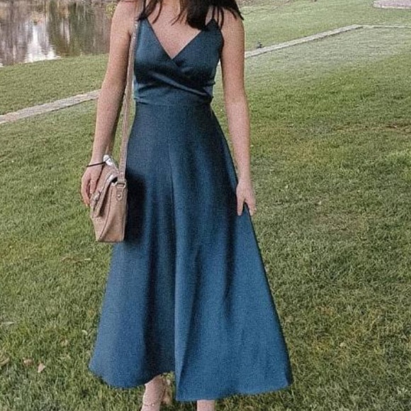 NWOT black silky a-line midi dress - Picture 1 of 2